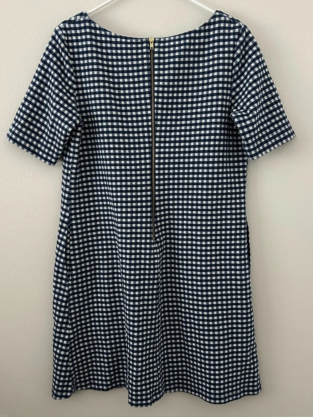 Sara Campbell Blue White Gingham Check Shift Dress Womens Size L Preppy Classic